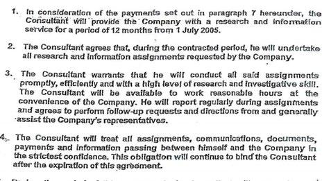 Paragraphs from the 2005 Mulcaire contract