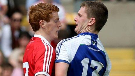 Tyrone's Peter Harte and Dermot Malone of Monaghan