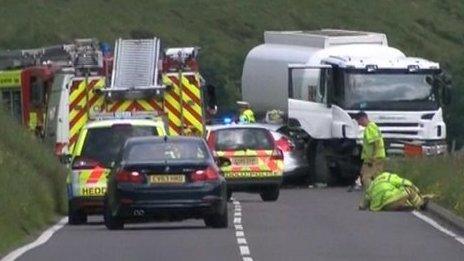 Scene of crash on the A44