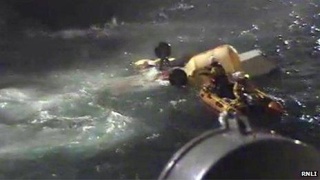 RNLI image of the helicopter crash off the Shetland Islands in August 2013