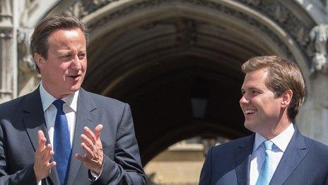 David Cameron and Robert Jenrick at the Houses of Parliament on 11 June