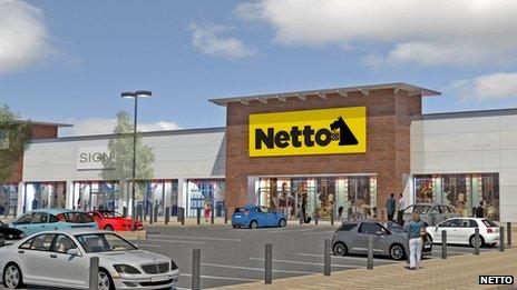 An artists impression of a Netto supermarket store