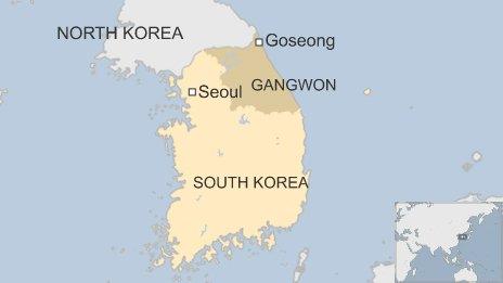 Map showing Gangwon province in South Korea