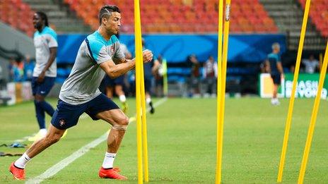 Cristiano Ronaldo of Portugal in training