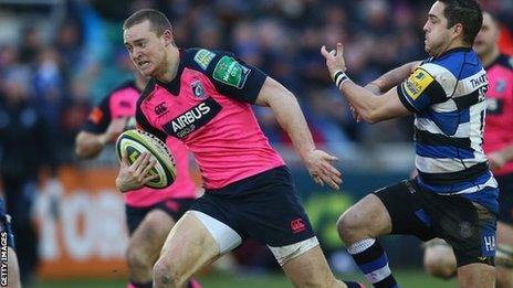 Owen Williams runs with the ball for the Blues in the LV= Cup.