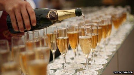 Champagne being poured into glasses