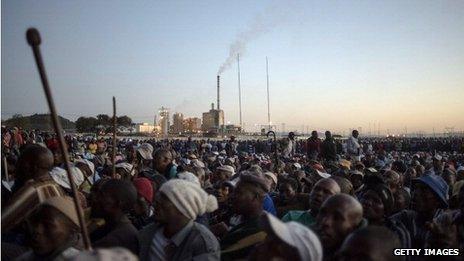 Striking platinum workers gathering
