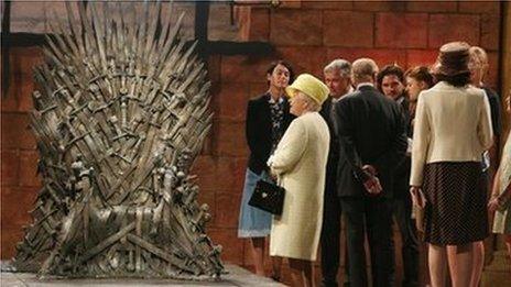 The Queen was presented with a miniature version of the Iron Throne, which features in Game of Thrones, before leaving