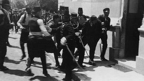 Arrest of suspect in Sarajevo on 28 June 1914