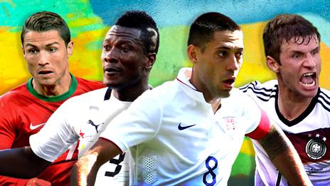 Cristiano Ronaldo, Asamoah Gyan, Clint Dempsey, Thomas Muller