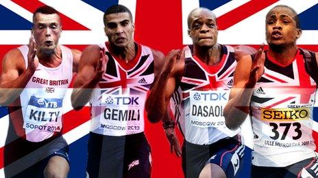 (From left to righ) Richard Kilty, Adam Gemili, James Dasaolu and Chijindu Ujah