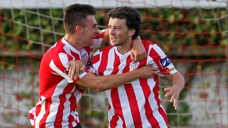 Barry McNamee celebrates after scoring for Derry