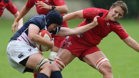 Wales' Sioned Harries tackles the USA's Kate Daley