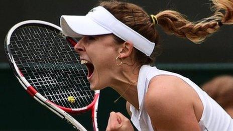 Alize Cornet celebrates beating Serena Williams at Wimbledon