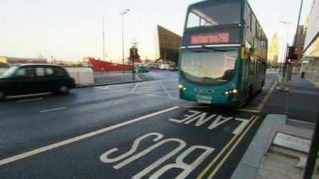 Bus on bus lane in Liverpool