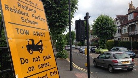 Sign warning of Redland parking zone