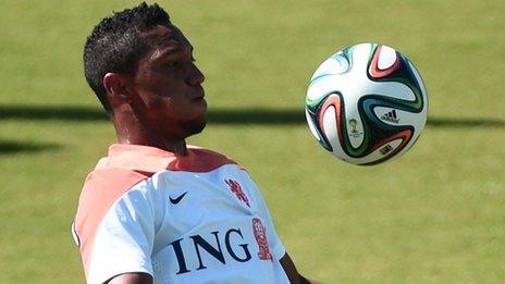 Jonathan de Guzman in training with the Netherlands in Brazil