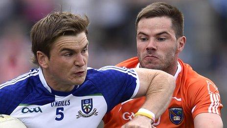 Monaghan's Dessie Mone in action against Eugene McVerry of Armagh