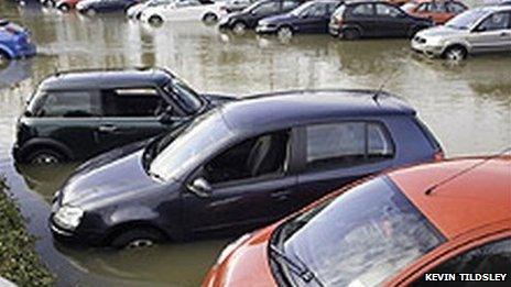 flooded car park at Loddon Bridge [pic: Kevin Tildsley]