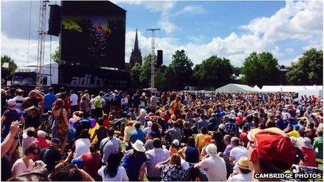 Tour de France fans on Parker's Piece in Cambridge