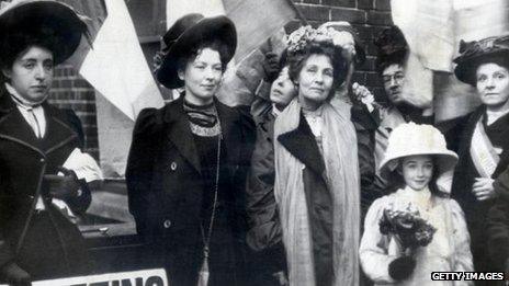 Emmeline Pankhurst (centre) and her daughter Christabel (second left)