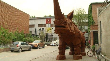 Rhino in artistic enclave in Beijing where Light Chaser is based.