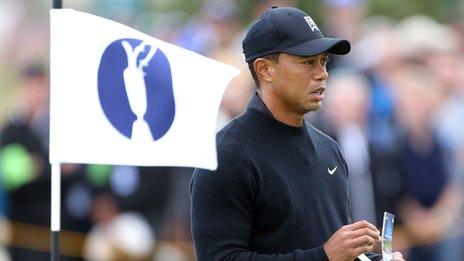 Tiger Woods pictured during a practice round at Hoylake