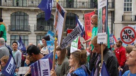 Teachers with banners