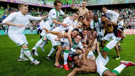 FC Groningen players celebrate defeating AZ Alkmaar