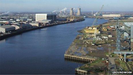 River Tees from the Transporter Bridge in Middlesbrough