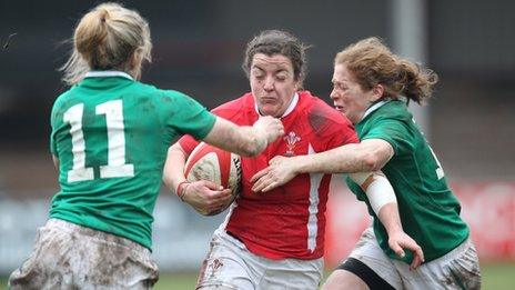 Wales' Elen Evans on the attack against Ireland in the Women's 2013 Six Nations