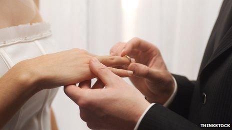 Couple exchanging rings