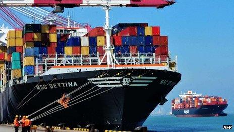 A cargo ship in Qingdao, east China's Shandong province