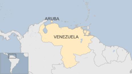 Map of Aruba and Venezuela