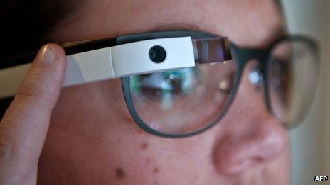 Woman wearing Google glass