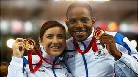 Libby Clegg of Scotland and her guide Mikail Huggins