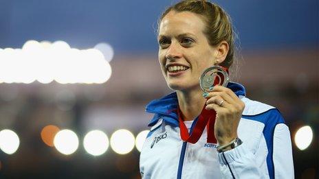 Scotland's Eilidh Child shows off her silver medal at the Commonwealth Games