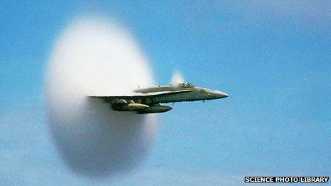 American F/A-18 Hornet breaks the sound barrier over the Pacific Ocean