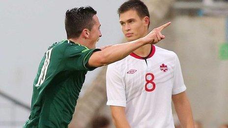 Northern Ireland's Aaron McEneff celebrates his goal against Canada