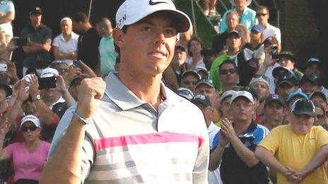 McIlroy celebrates his victory at Firestone on Sunday