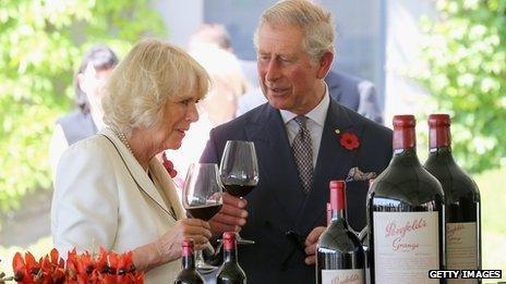 Prince Charles, Prince of Wales and Camilla, Duchess of Cornwall taste wine at the Penfolds Magill State Winery on November 7, 2012 in Adelaide, Australia