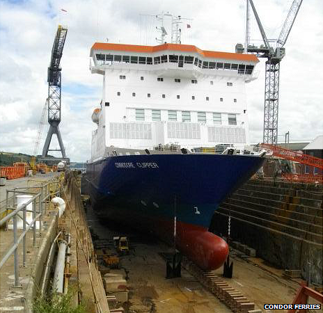 Commodore Clipper in dry dock in Falmouth