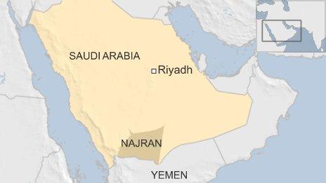 Map showing Najran in Saudi Arabia