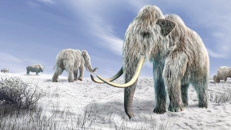 Computer artwork of woolly mammoths