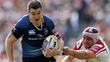 Jonathan Sexton is tackled by Ulster;s Rory Best while playing for Leinster