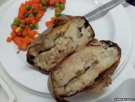 Baked potatoes and cooked vegetables