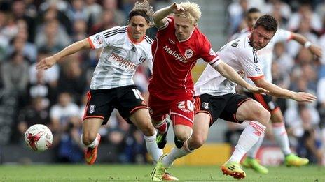 Mats Moeller Daehli on the attack for Cardiff City against Fulham