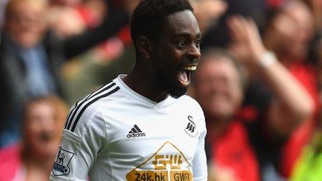 Nathan Dyer celebrates scoring Swansea's second goal against West Bromwich Albion