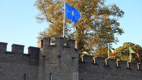 Nato flag flying above Cardiff Castle