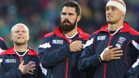 Phil Thiel (centre) with USA teammates Tim Usasz and Scott LaValla